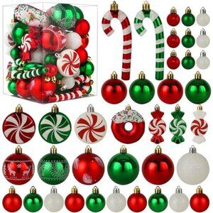 Christmas Tree Ornaments,Green Red White Christmas Ball Ornaments Set of 60 Pack